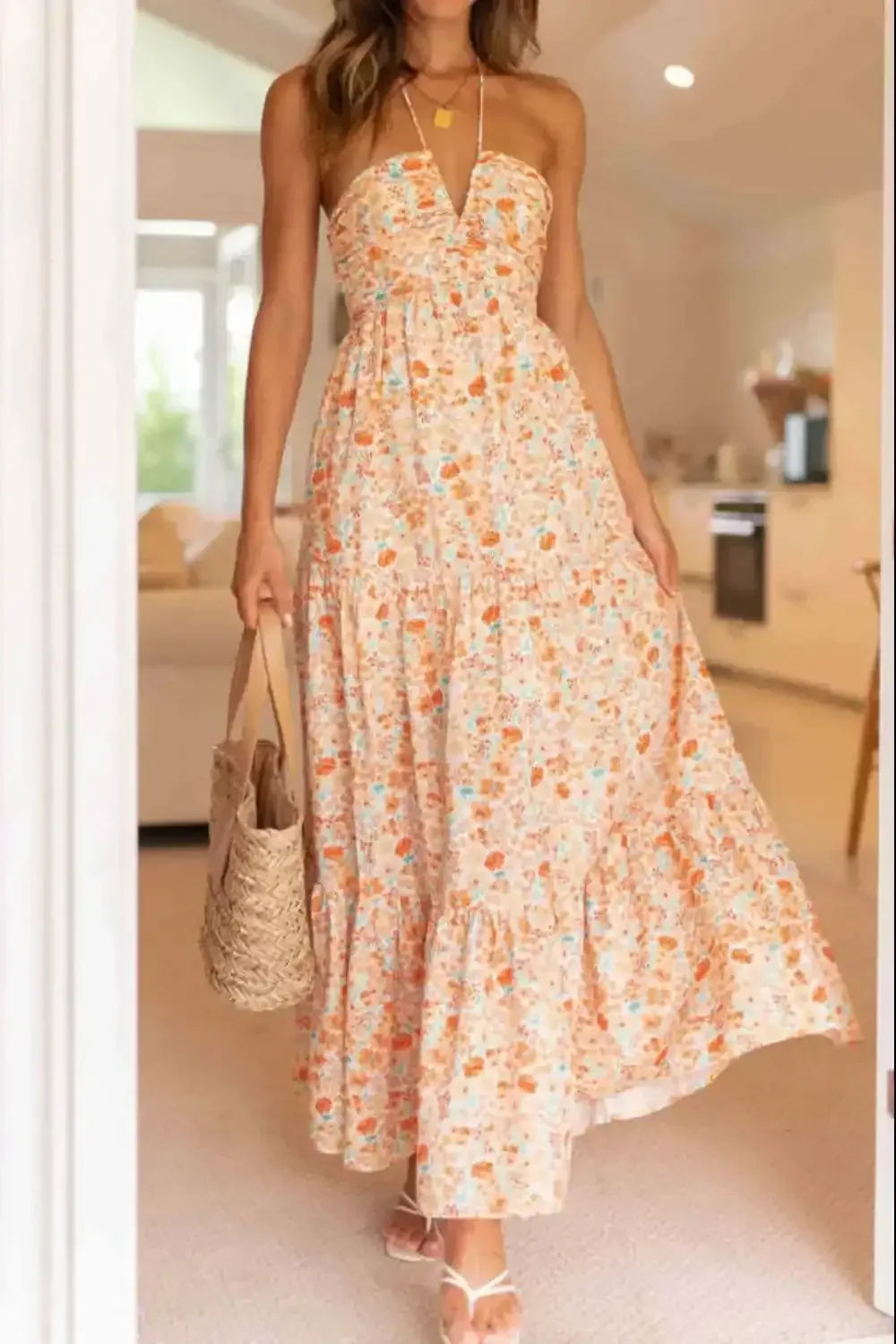 Floral Halter Neck Tiered Maxi Dress - Whatever You Like Shop