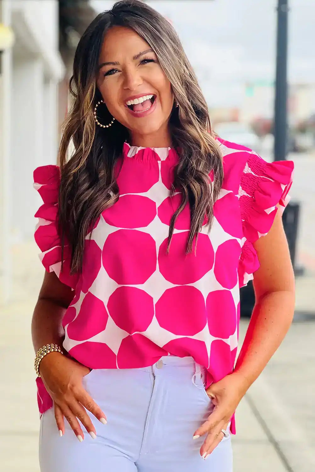 Polka Dot Flutter Sleeve Top
