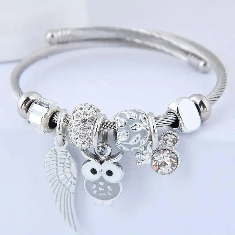 Beaded Owl Angel Wings Bracelet - Whatever You Like Shop