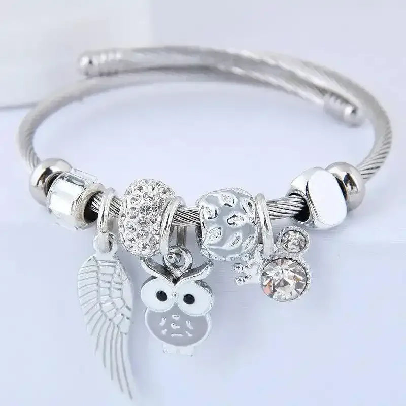 Beaded Owl Angel Wings Bracelet - Whatever You Like Shop