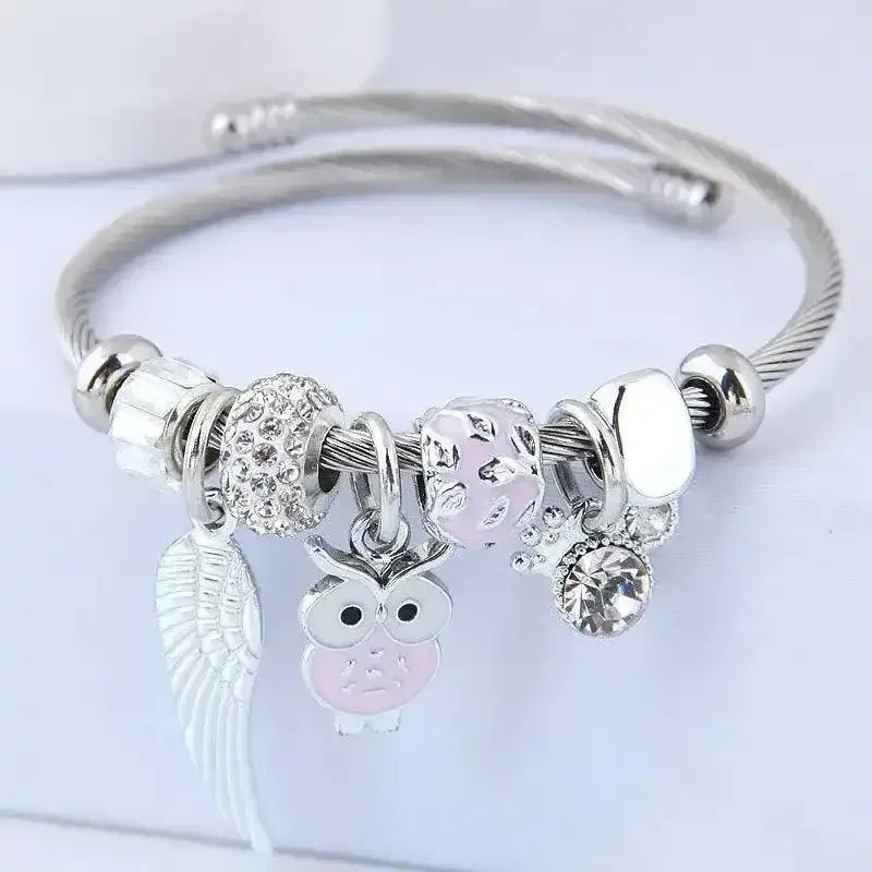 Beaded Owl Angel Wings Bracelet - Whatever You Like Shop