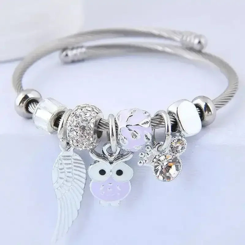 Beaded Owl Angel Wings Bracelet - Whatever You Like Shop