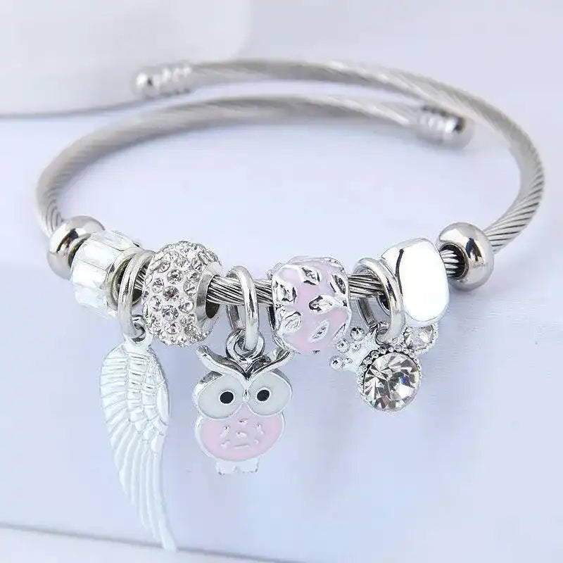 Beaded Owl Angel Wings Bracelet - Whatever You Like Shop