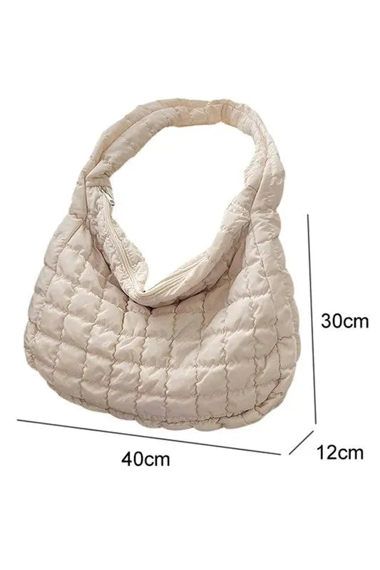 Beige Quilted Zipper Large Jennie Shoulder Bag - Whatever You Like Shop