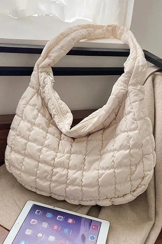 Beige Quilted Zipper Large Jennie Shoulder Bag - Whatever You Like Shop