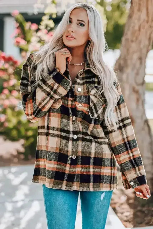 Plaid Pocketed Button Front Shacket - Whatever You Like Shop