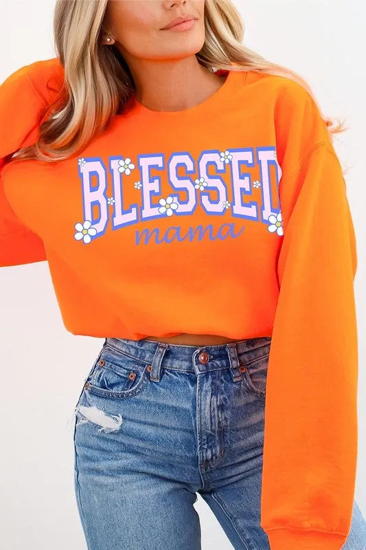 Blessed Mama Oversized Graphic Fleece Sweatshirts - Whatever You Like Shop