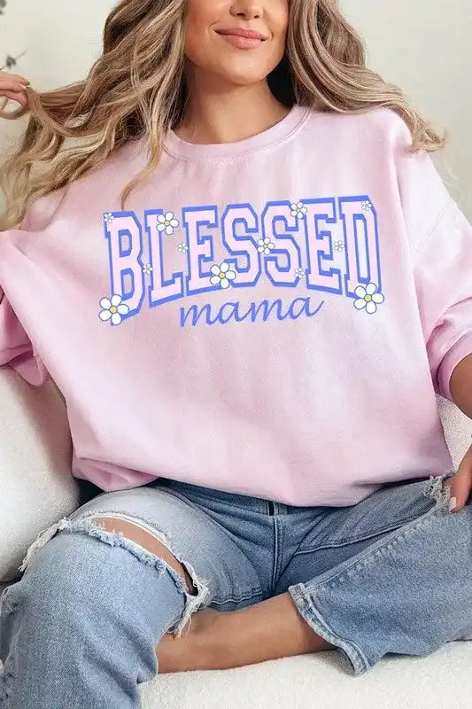Blessed Mama Oversized Graphic Fleece Sweatshirts - Whatever You Like Shop