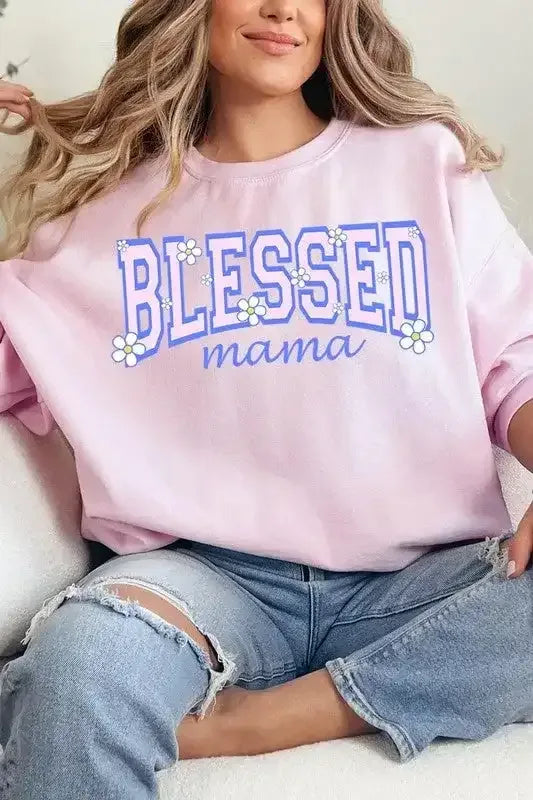 Blessed Mama Oversized Graphic Sweatshirt - Whatever You Like Shop