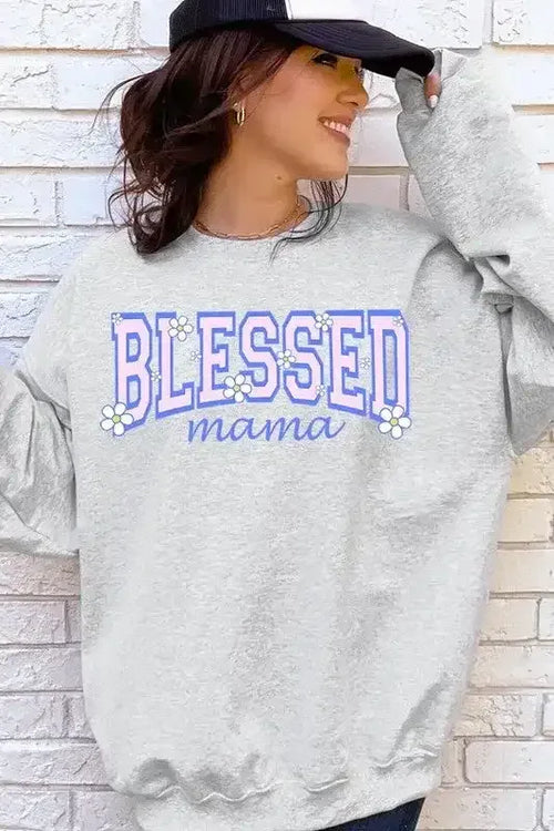 Blessed Mama Oversized Graphic Sweatshirt - Whatever You Like Shop