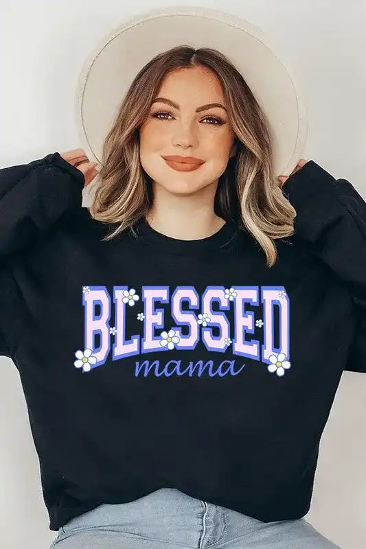 Blessed Mama Oversized Graphic Fleece Sweatshirts - Whatever You Like Shop