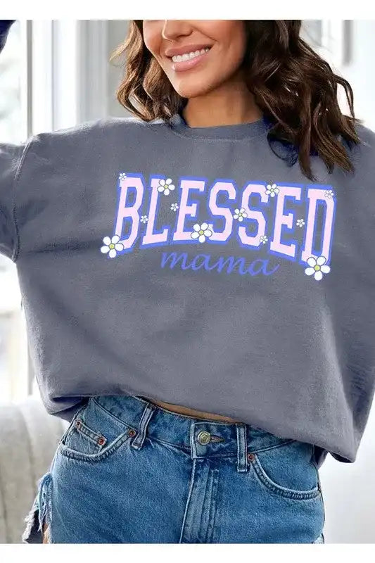 Blessed Mama Oversized Graphic Fleece Sweatshirts - Whatever You Like Shop