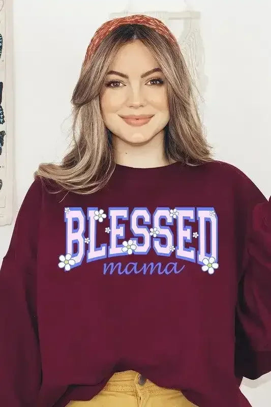 Blessed Mama Oversized Graphic Sweatshirt - Whatever You Like Shop