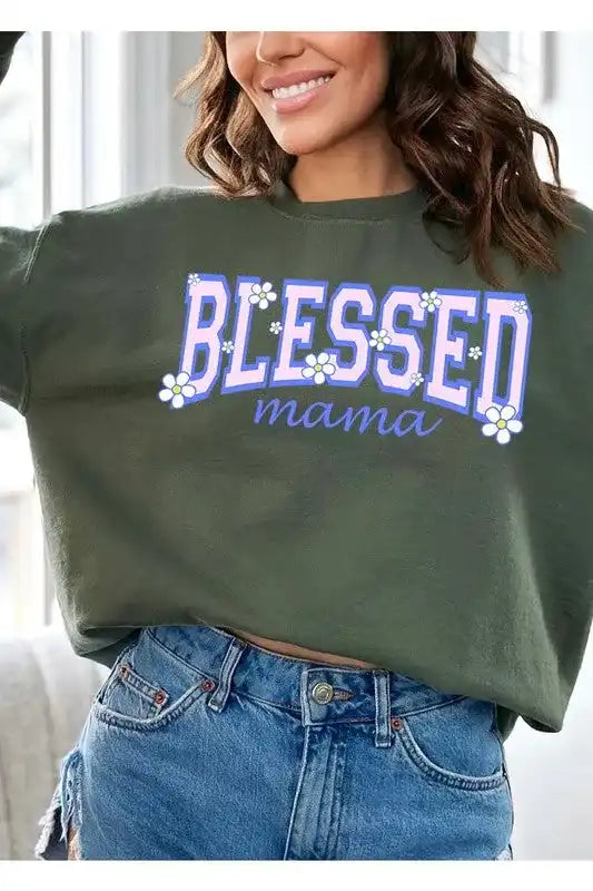 Blessed Mama Oversized Graphic Fleece Sweatshirts - Whatever You Like Shop
