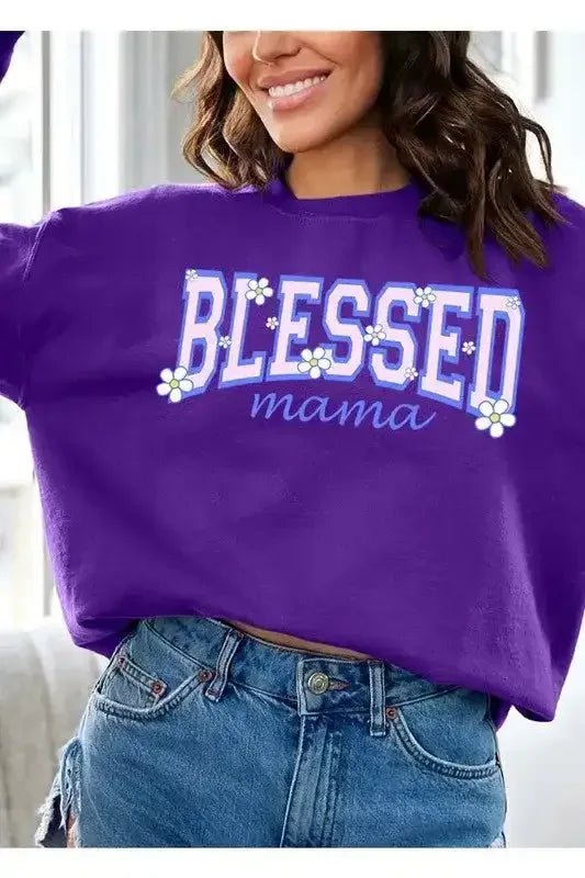 Blessed Mama Oversized Graphic Sweatshirt - Whatever You Like Shop