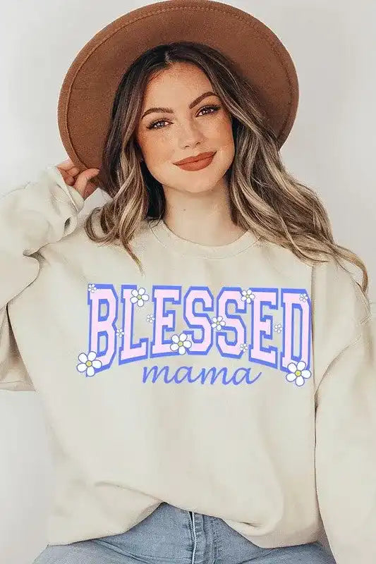Blessed Mama Oversized Graphic Fleece Sweatshirts - Whatever You Like Shop