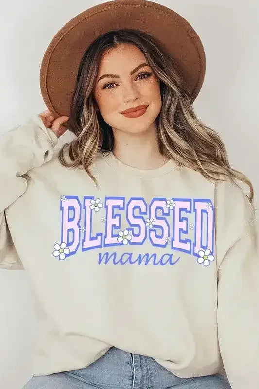 Blessed Mama Oversized Graphic Sweatshirt - Whatever You Like Shop