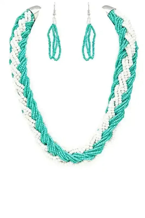 Braided Seed Beads Statement 2 Tone Necklace Set - Whatever You Like Shop