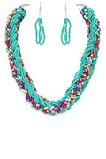 Braided Seed Beads Statement 2 Tone Necklace Set - Whatever You Like Shop