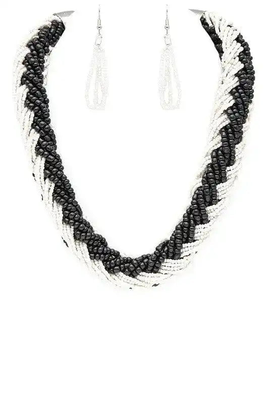 Braided Seed Beads Statement 2 Tone Necklace Set - Whatever You Like Shop