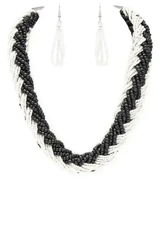 Braided Seed Beads Statement 2 Tone Necklace Set - Whatever You Like Shop
