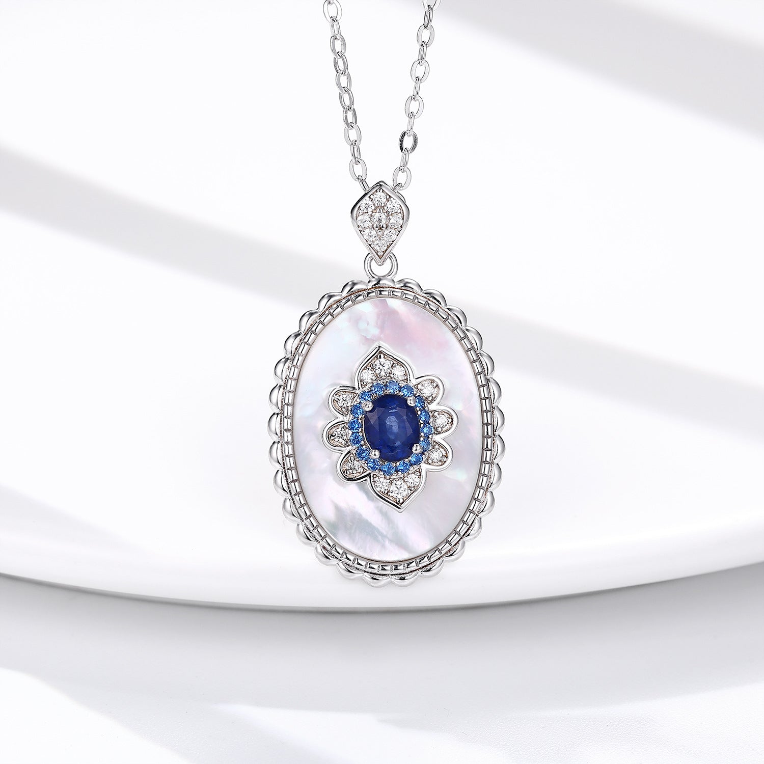 S925 Sterling Silver Sapphire Diamond Pendant