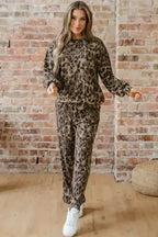 Leopard Patchwork Pullover and Drawstring Pant Set - Whatever You Like Shop