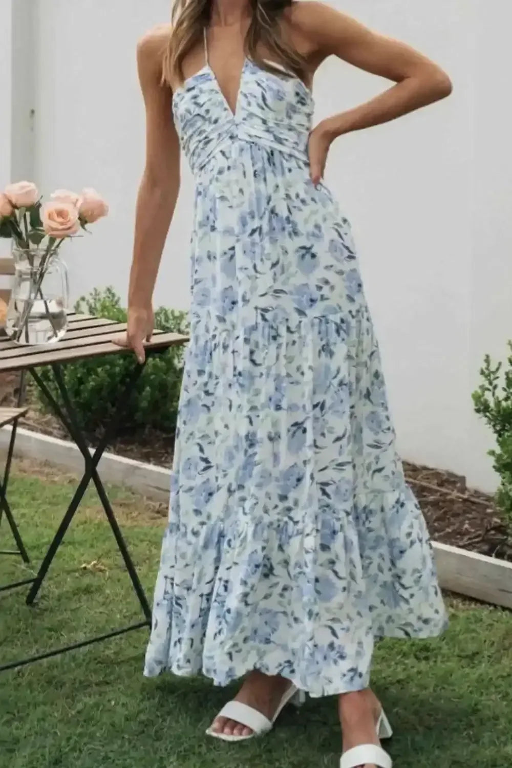 Floral Halter Neck Tiered Maxi Dress - Whatever You Like Shop