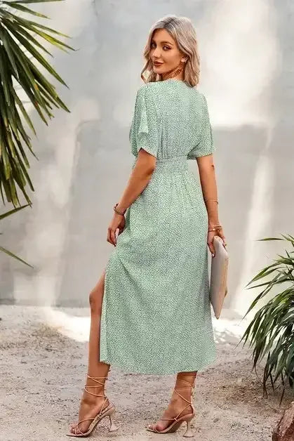 V Neck Speckled Side Split Fit Maxi Dress - Whatever You Like Shop