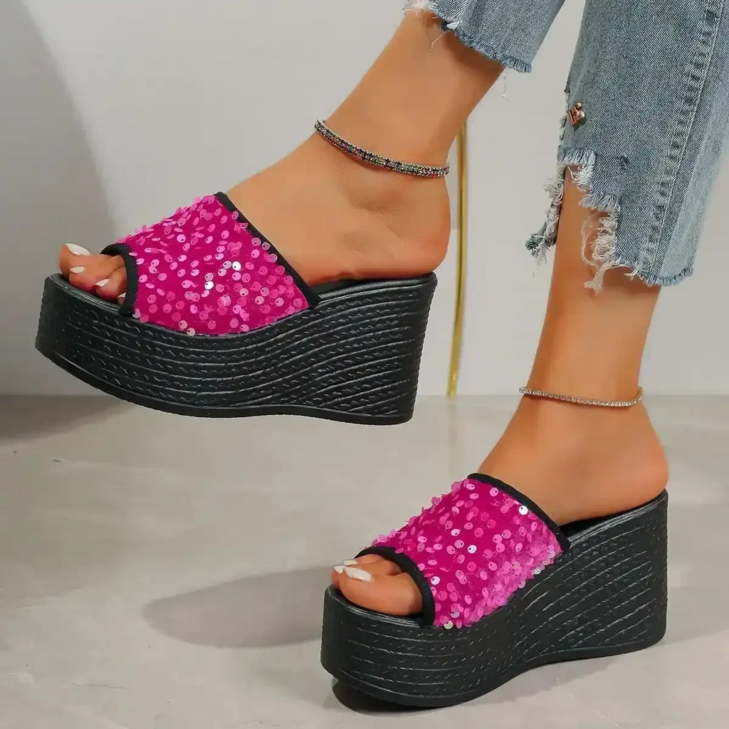 Rhinestone Peep Toe Wedge Sandals - Whatever You Like Shop