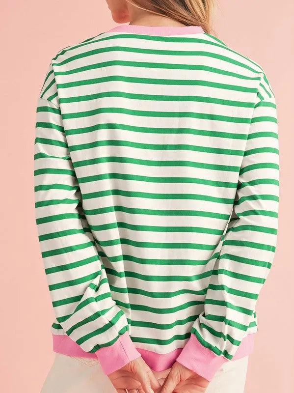 Cotton Stripe Drop shoulder Sweatshirt - Whatever You Like Shop