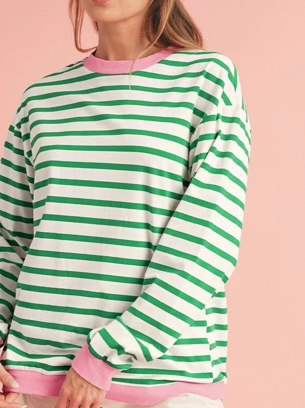 Cotton Stripe Drop shoulder Sweatshirt - Whatever You Like Shop