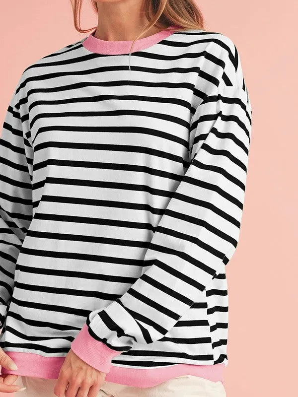 Cotton Stripe Drop shoulder Sweatshirt - Whatever You Like Shop