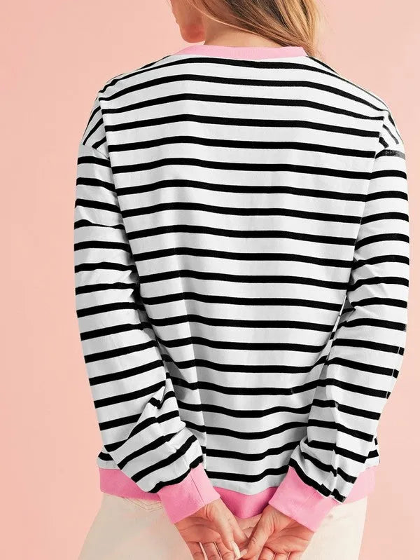 Cotton Stripe Drop shoulder Sweatshirt - Whatever You Like Shop