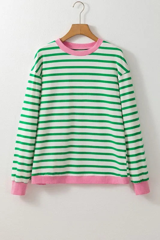 Cotton Stripe Drop shoulder Sweatshirt - Whatever You Like Shop