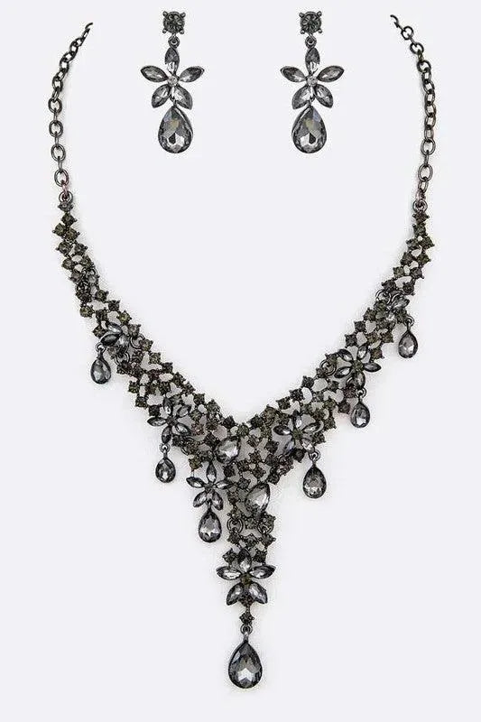 Crystal Teardrop Bridal Necklace Set - Whatever You Like Shop