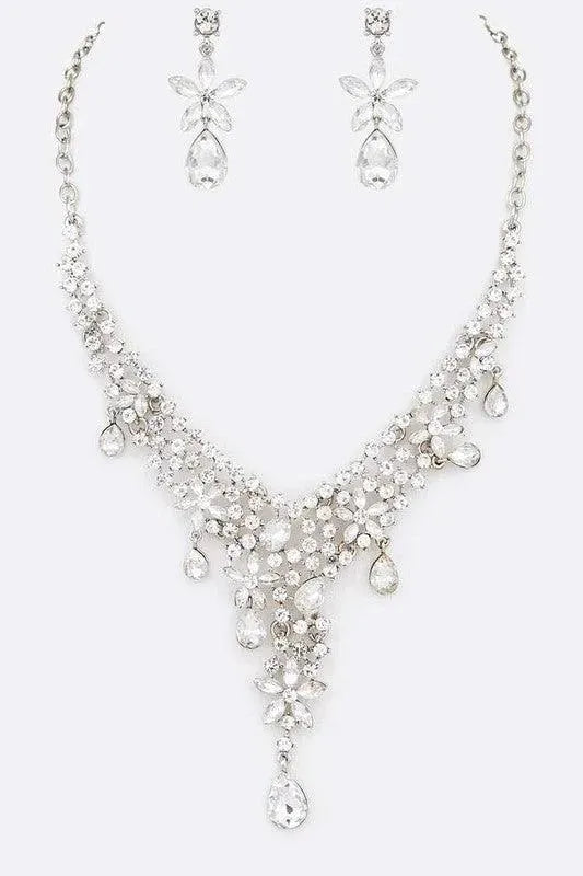 Crystal Teardrop Bridal Necklace Set - Whatever You Like Shop