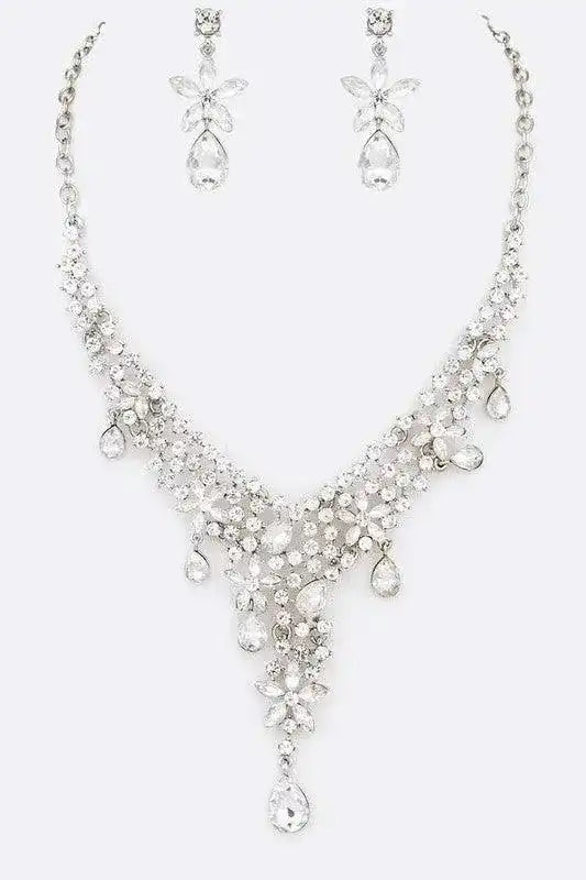 Crystal Teardrop Bridal Necklace Set - Whatever You Like Shop
