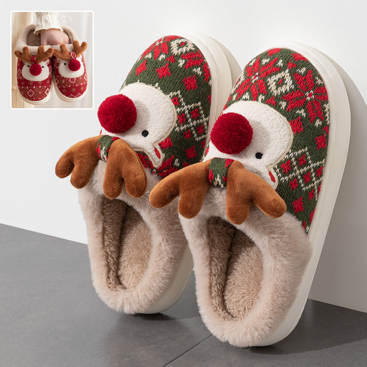 Cute Christmas Elk Slippers - Whatever You Like Shop