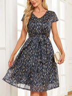 V-Neck Metallic Print Dress - Whatever You Like Shop