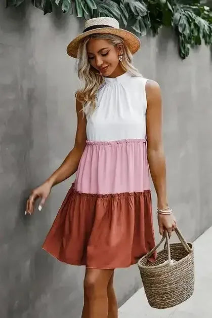 Colorblock Ruffled Tiered Dress - Whatever You Like Shop