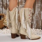 Star Fringe Block Heel Boots