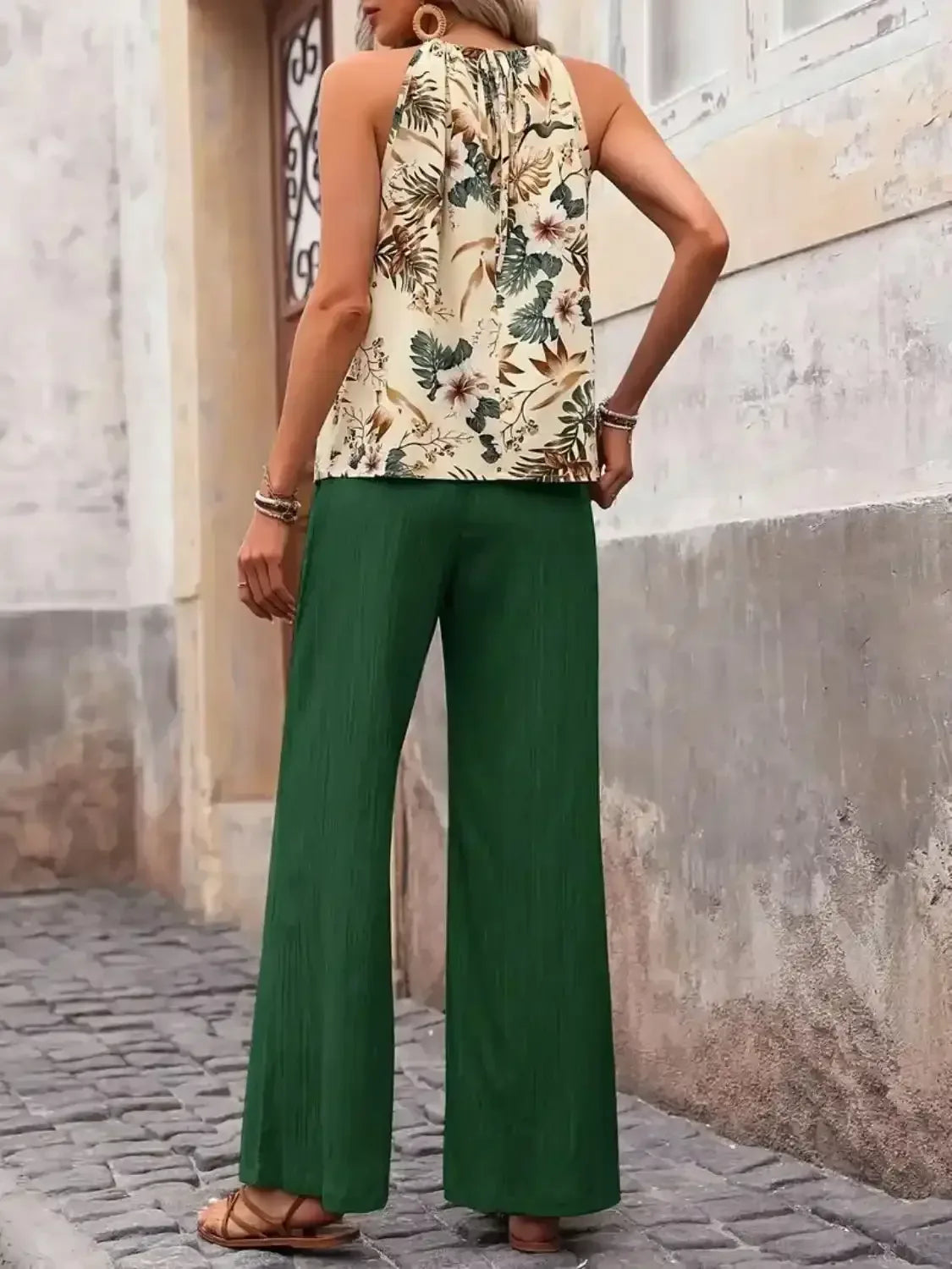 Printed Tank Top and Wide Leg Pants Set - Whatever You Like Shop