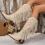 Star Fringe Block Heel Boots