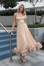 Ruffle Hem Scoop Neck Midi Dress
