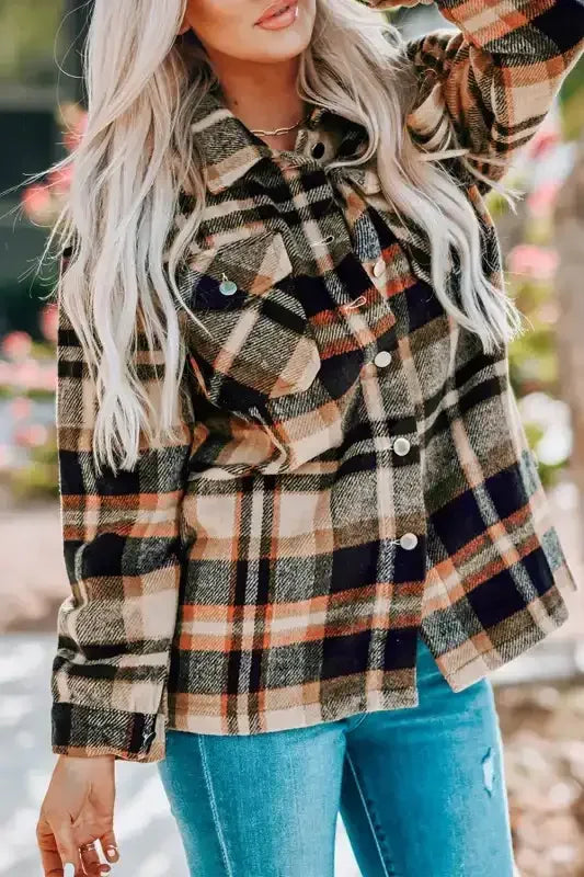 Plaid Pocketed Button Front Shacket - Whatever You Like Shop