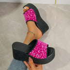 Rhinestone Peep Toe Wedge Sandals - Whatever You Like Shop