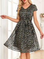 V-Neck Metallic Print Dress - Whatever You Like Shop