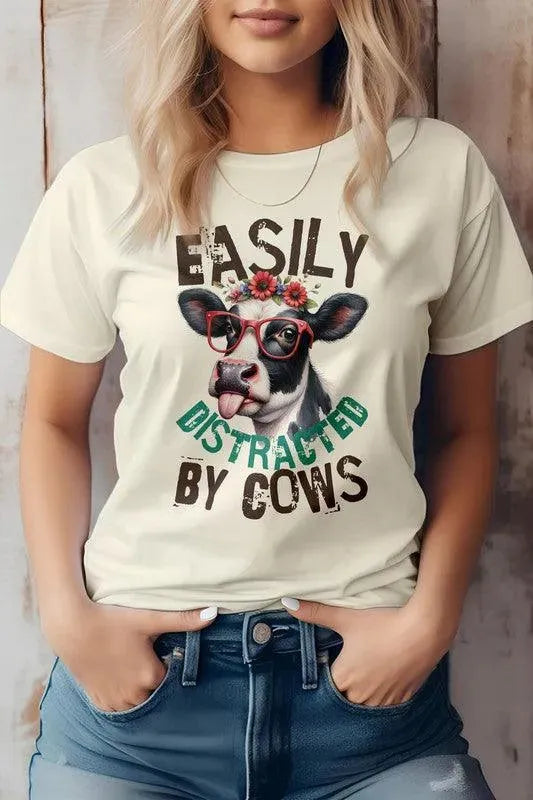 Easily Distracted by Cows Funny Graphic Tee - Whatever You Like Shop