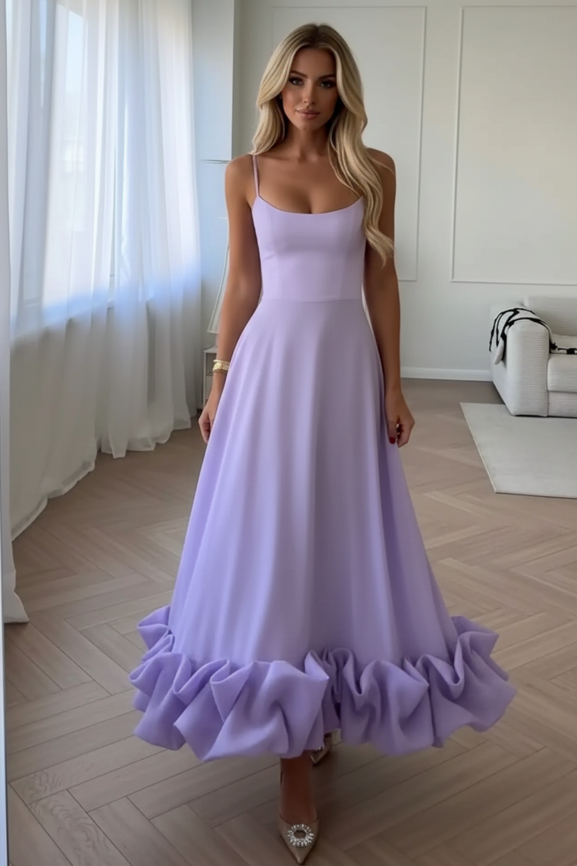 Ruffle Hem Scoop Neck Midi Dress